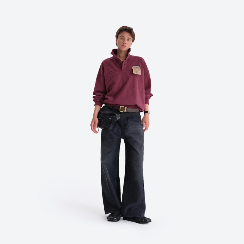 Referee‑style Polo‑collar Sweatshirt
